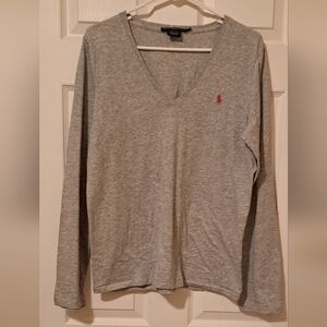 Ralph Lauren Sport - Gray V-Neck Long Sleeve Shirt with Logo - Size XL